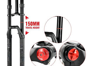 Двокорона велосипедна вилка NanLio 29' QR 100x9 мм, хід 150 мм, для (MTB) DH/XC, Чорна