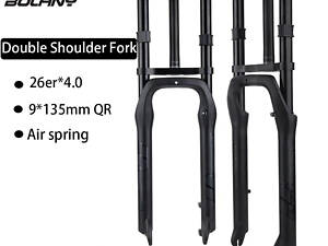 Двухкоронная вилка для фэтбайка Bolany 26х4.0' 135мм Fat Bike, ход 140mm, усиленная для fatbike, Черная
