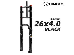 Двокоронна вилка для фетбайка Himalo 26х4.0, 135мм Fat Bike повітряна, хід 190 mm, посилена для fatbike, Чорна