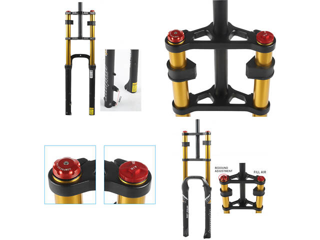 Двокоронна вилка для фетбайка Himalo 26х4.0, 135мм Fat Bike повітряна, хід 190 mm, посилена для fatbike, Золота - Фото 9