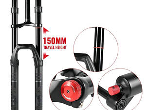 Двокорона вилка гірського велосипеда NanLio 29' вісь 100x15 мм, хід 150 мм, для (MTB) DH/XC, Чорна