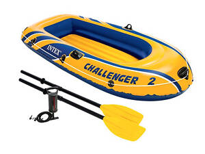 Двомісний надувний човен Intex з веслами та насосом 68367 Challenger 2 Set