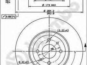 Тормозной диск BREMBO 09493914 на ABARTH 500C (312)