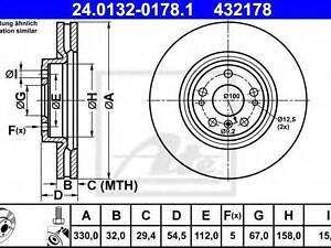 Тормозной диск (передний) MB M-class (W166) 11-15 GLE (W166) 15-19 (330x32) (с покрытием) (вентил.) ATE 24013201781 на M