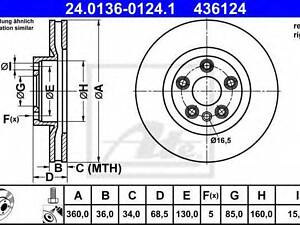 Тормозной диск (передний) Porsche Cayenne 10-VW Touareg 10-18 (360x36) (R) ATE 24013601241 на PORSCHE CAYENNE