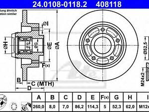 Тормозной диск (задний) Renault Megane III Scenic III 08- (260x8)(с подшипником)(+ABS) ATE 24010801182 на RENAULT SCÉNIC