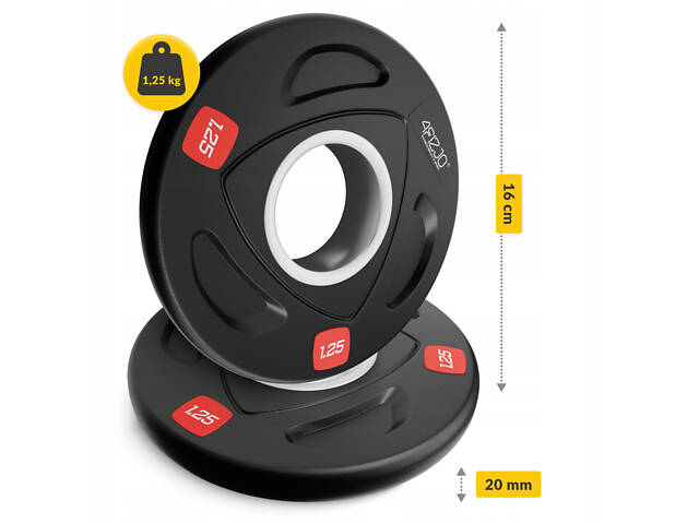 Диск олімпійський 4FIZJO 2 x 1.25 кг 51 мм металевий, прогумований Black (P-5905973401258) - Фото 7