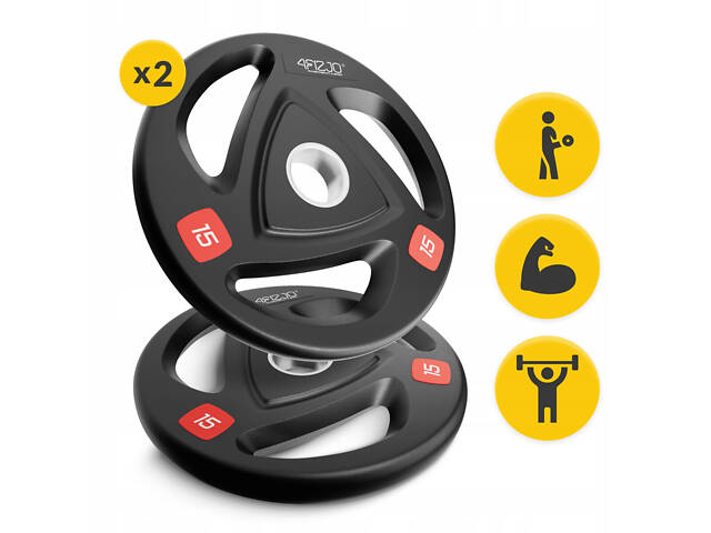 Диск олімпійський 4FIZJO 2 x 15 кг 51 мм металевий, прогумований Black (P-5905973401272) - Фото 6