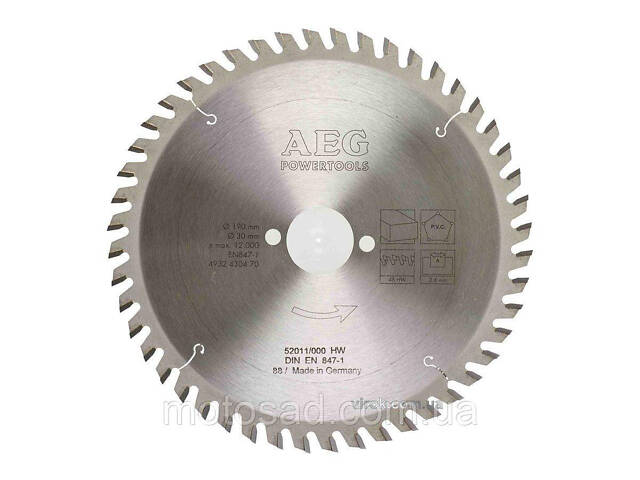 Диск пиляльний по дереву, пластику AEG : Ø= 190/30 мм, різ h= 2.8 мм, 48 зубів - Фото 1