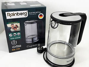 Дисковий електричний чайник Rainberg RB-709 скляний з підсвіткою