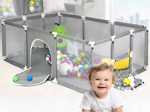 Дитячий манеж з сітчастими стінками, баскетбольним кільцем та воротами KP-82 180х120х62см