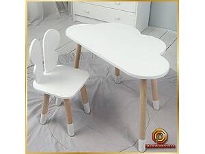 Детский столик и стульчик. Столик с нишей для карандашей и раскрасок. Стол облачко и стул детский белый бабочка.