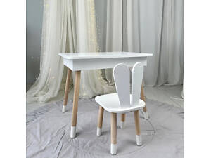 Детский столик и стульчик зайчик белый. Столик с нишей для карандашей и раскрасок.