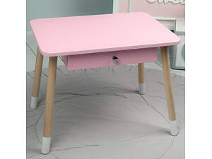 Детский столик с выдвижным ящиком 46х60х45, стол для девочки с нишей, розовый.