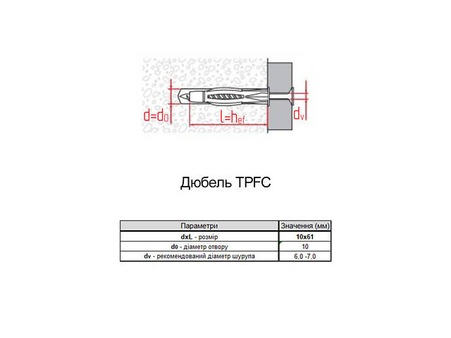 Дюбель 10х61 ПЕ під шуруп ⌀6-7мм (25 шт.) [92T2L000092T21061L] TPFC Elematic - Фото 2