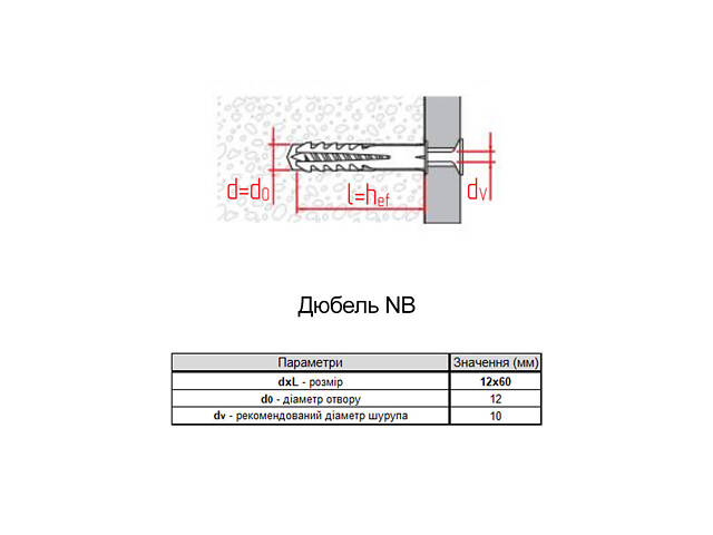 Дюбель 12х60 нейлон з буртиком під шуруп ⌀8мм (50 шт.) [921L00000921L12000] NB Metalvis - Фото 2