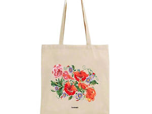 Екошопер BookOpt BK4002 Петриківський розпис Червоні квіти бежевий