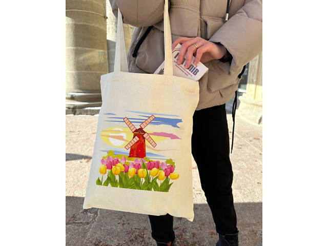 Екошопер BookOpt BK4071 'Подорож Нідерландами'. Країна вітряків і тюльпанів' бежевий - Фото 7