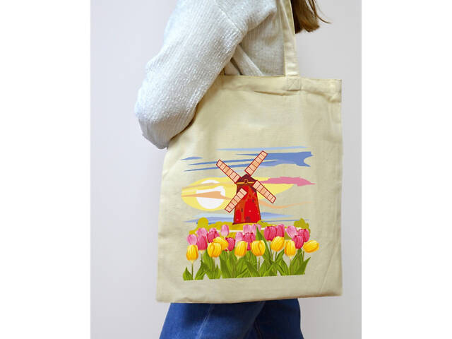 Екошопер BookOpt BK4071 'Подорож Нідерландами'. Країна вітряків і тюльпанів' бежевий - Фото 3