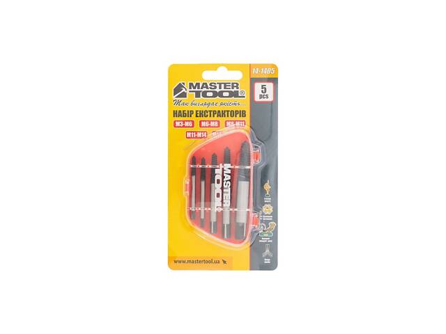 Екстрактори для викручування пошкоджених гвинтів MASTERTOOL М3-М18 набір 5 шт 14-1405 - Фото 2