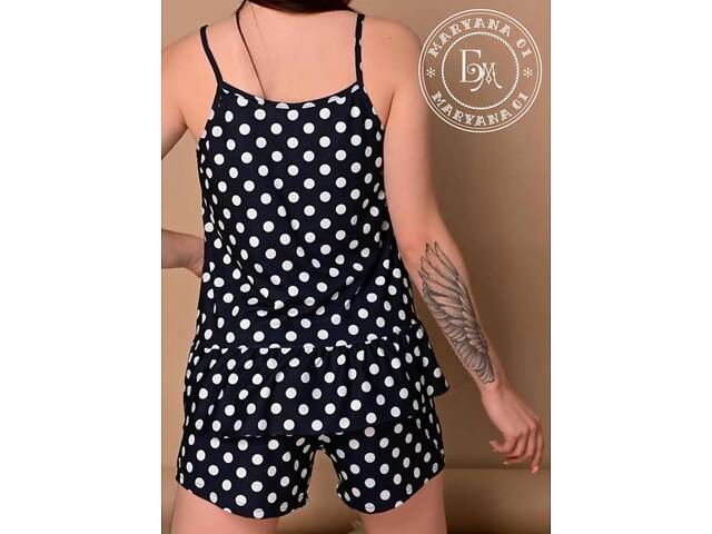 Элегантная женская пижама в горох / темно-синяя. - Фото 3