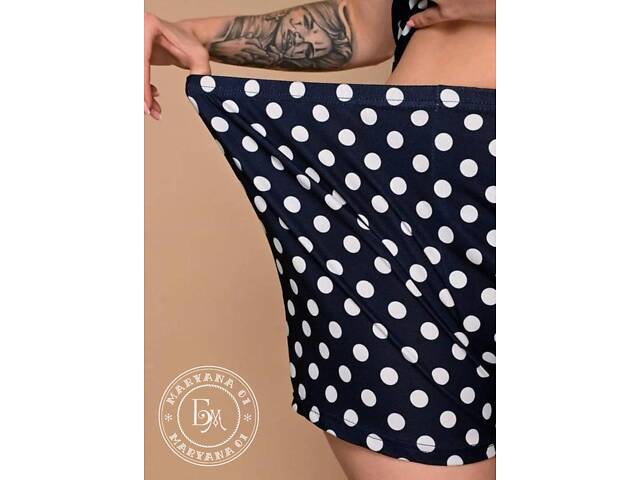 Элегантная женская пижама в горох / темно-синяя. - Фото 4