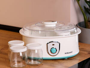 Електрична йогуртниця автоматична з таймером Sokany кухонна побутова 7 баночок по 180 мл