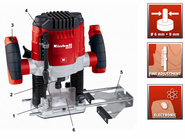 Электрический ручной столярный фрезер по дереву Einhell TC-RO 1155 E 1100 Вт 6-8 цанга (4350470) - Фото 3