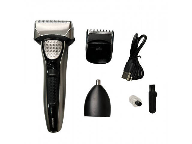 Електробритва портативна професійна чоловіча з насадками, бритва шейвер для сухого гоління Geemy GM-6726 Сріблястий - Фото 1
