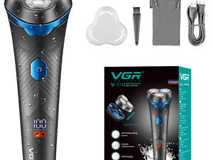 Электробритва мужская роторная VGR V-314 IPX6 LCD + дорожная сумочка (Черный)