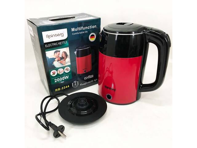Електрочайник дисковий Rainberg RB-2244 2000 Вт 2л, електронний чайник, дисковий чайник. Колір: червоний - Фото 5