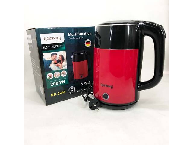 Електрочайник дисковий Rainberg RB-2244 2000 Вт 2л, електронний чайник, дисковий чайник. Колір: червоний - Фото 7