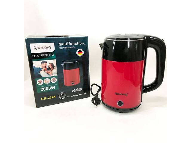 Електрочайник дисковий Rainberg RB-2244 2000 Вт 2л, електронний чайник, дисковий чайник. Колір: червоний - Фото 10