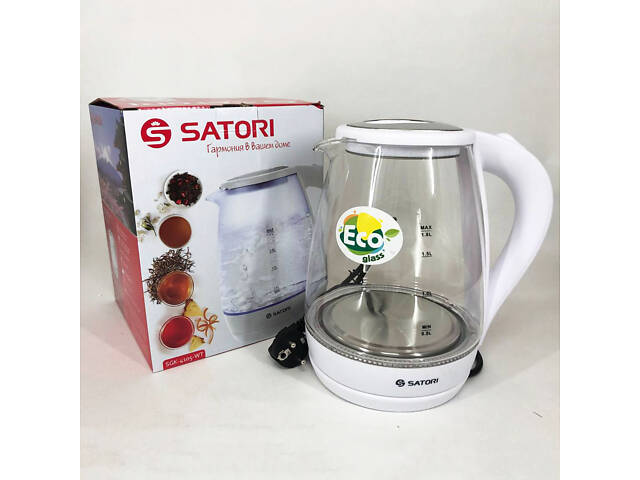 Электрочайник Satori SGK-4105-WT 1.8 л 1500 Вт, стильный электрический чайник, чайники с подсветкой