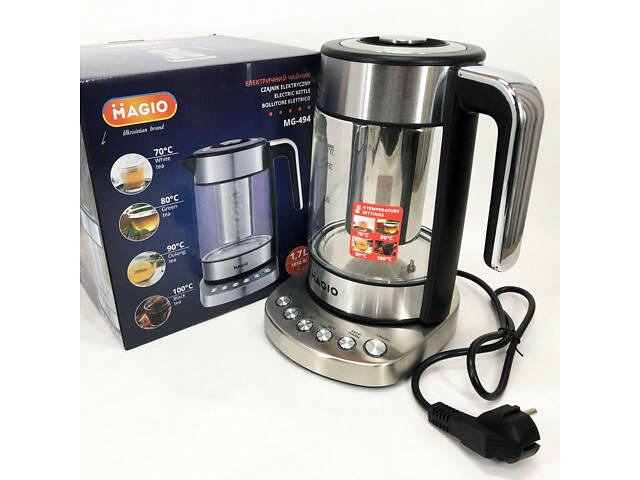 Електрочайник MAGIO MG-494, чайник прозорий з підсвічуванням, чайник дисковий, електрочайник з підсвічуванням - Фото 1