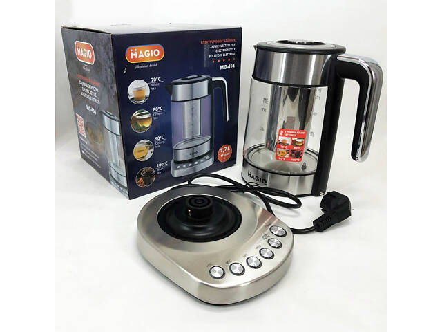 Електрочайник MAGIO MG-494, чайник прозорий з підсвічуванням, чайник дисковий, електрочайник з підсвічуванням - Фото 4