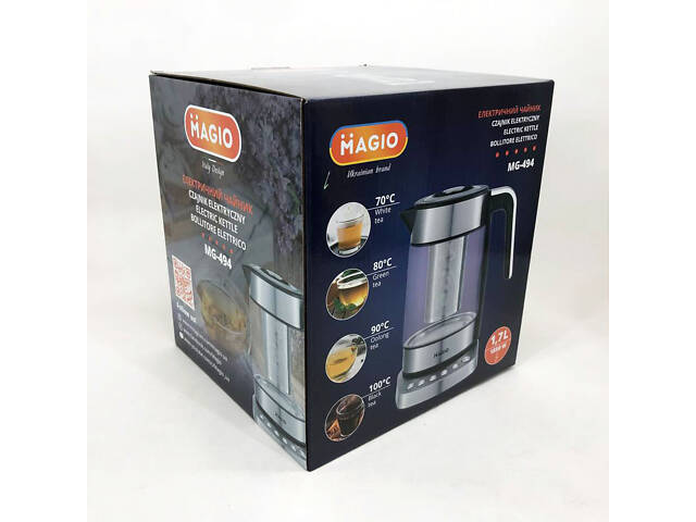 Електрочайник MAGIO MG-494, чайник прозорий з підсвічуванням, чайник дисковий, електрочайник з підсвічуванням - Фото 3