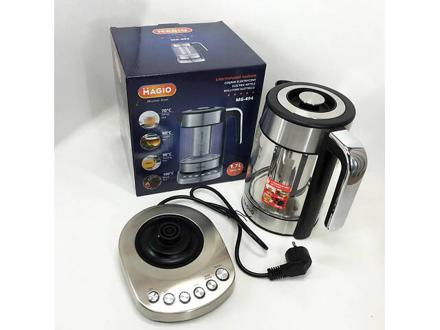 Електрочайник MAGIO MG-494, чайник прозорий з підсвічуванням, чайник дисковий, електрочайник з підсвічуванням - Фото 5