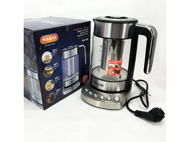 Електрочайник MAGIO MG-494, чайник прозорий з підсвічуванням, чайник дисковий, електрочайник з підсвічуванням - Фото 8