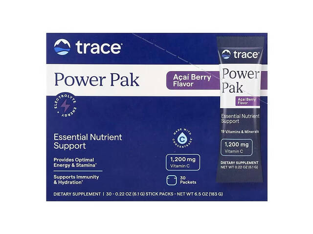 Електроліти зі смаком ягоди асаї, Electrolyte Stamina Power Pak, Trace Minerals Research, 30 пакетів по 5,2 г - Фото 1