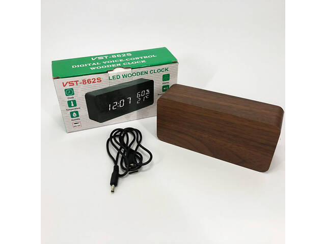 Електронні настільні годинники VST-862S-4 коричневі з зеленим підсвічуванням, з датчиками температури та вологості - Фото 9