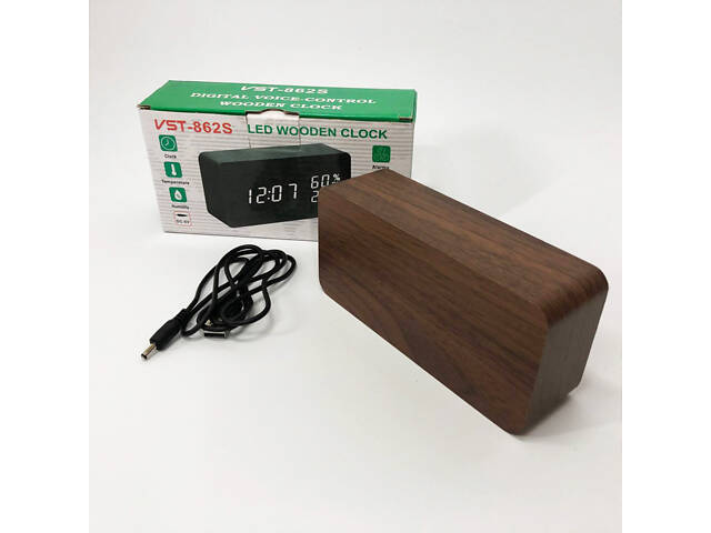 Електронні настільні годинники VST-862S-4 коричневі з зеленим підсвічуванням, з датчиками температури та вологості - Фото 10