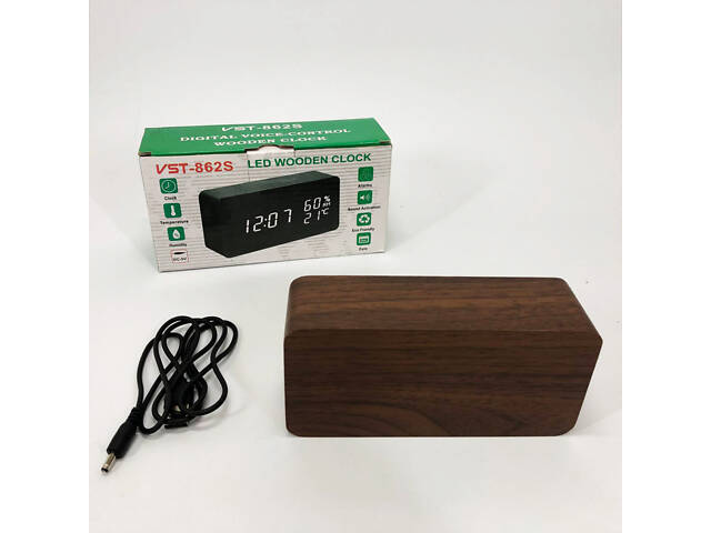 Електронні настільні годинники VST-862S-4 коричневі з зеленим підсвічуванням, з датчиками температури та вологості - Фото 11
