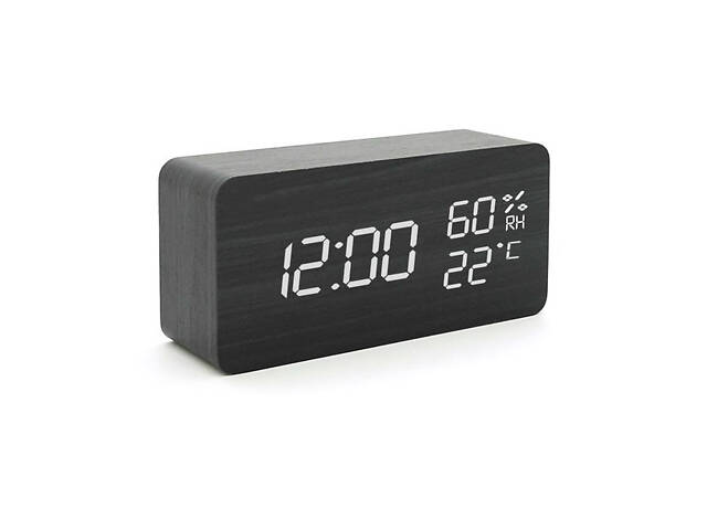 Електронні настільні годинники VST-862S-6 чорні з білим підсвічуванням, з датчиками температури та вологості - Фото 3
