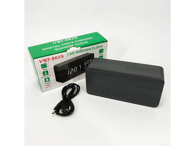 Електронні настільні годинники VST-862S-6 чорні з білим підсвічуванням, з датчиками температури та вологості - Фото 5