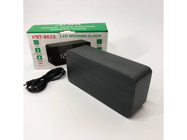 Електронні настільні годинники VST-862S-6 чорні з білим підсвічуванням, з датчиками температури та вологості - Фото 6