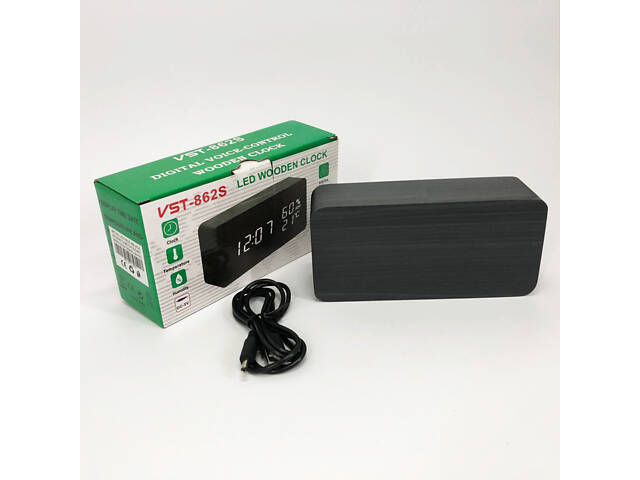 Електронні настільні годинники VST-862S-6 чорні з білим підсвічуванням, з датчиками температури та вологості - Фото 7