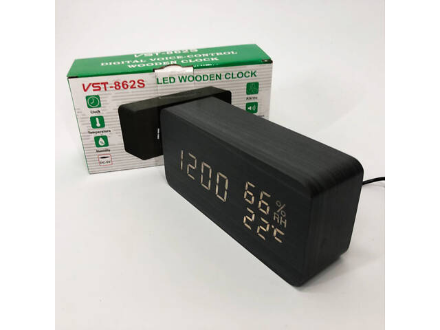 Електронні настільні годинники VST-862S-6 чорні з білим підсвічуванням, з датчиками температури та вологості - Фото 9