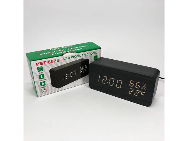 Електронні настільні годинники VST-862S-6 чорні з білим підсвічуванням, з датчиками температури та вологості - Фото 10