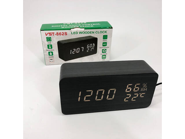 Електронні настільні годинники VST-862S-6 чорні з білим підсвічуванням, з датчиками температури та вологості - Фото 12